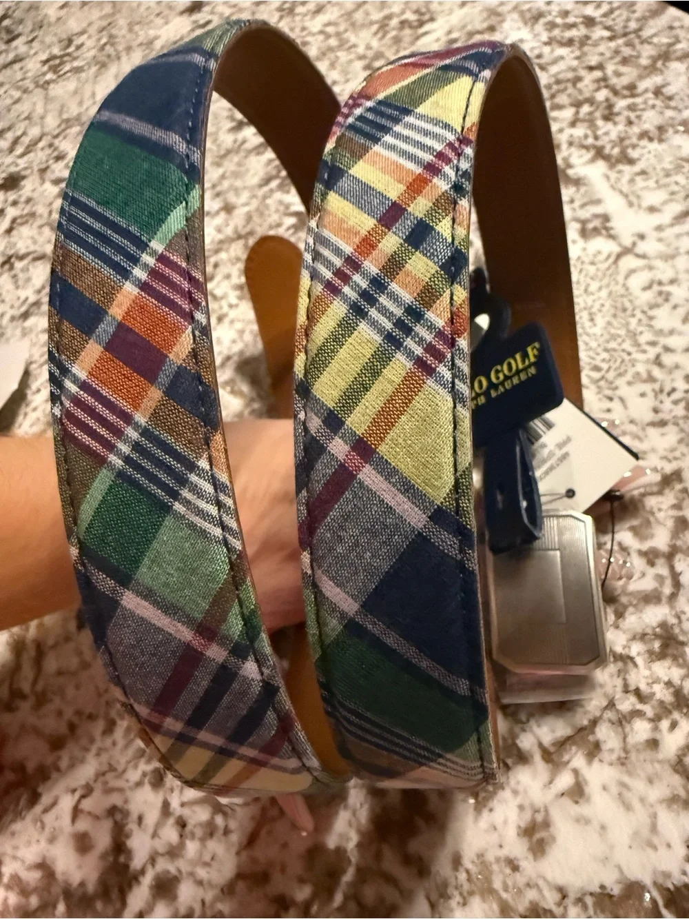 Polo Golf Ralph Lauren Men’s Plaid Belt Size 42 NWT Multicolor Leather